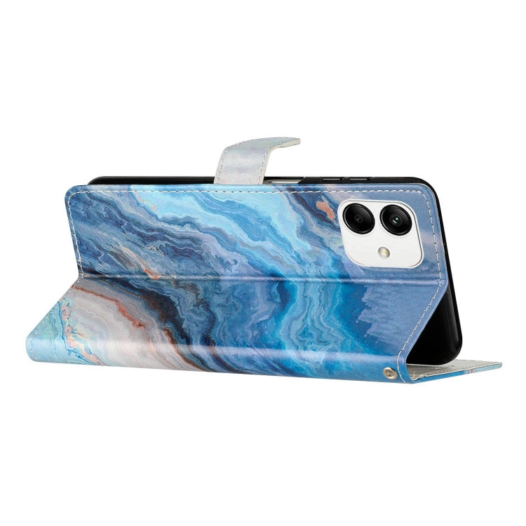 Blue Marble Leather Phone Case for Samsung Galaxy A05, showcasing its stylish design and functional features.